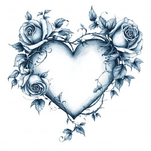 10 coeurs roses croquis Clipart aquarelle coeur floral imprimable haute qualité JPEG pour artisanat en papier journal indésirable carte de mariage Saint Valentin