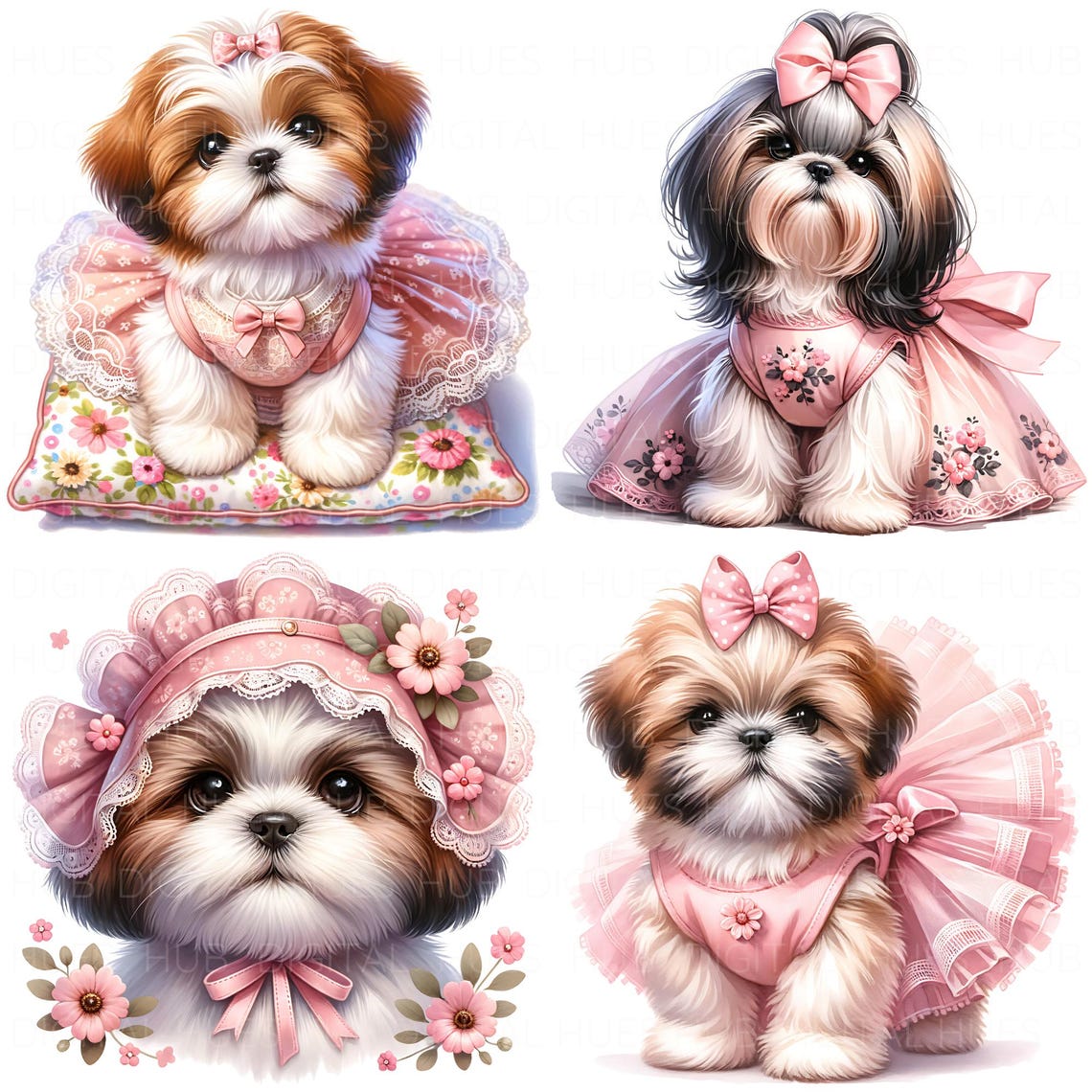 12 Shih Tzu Dog Clipart Watercolor Small Dog Breed Graphics Art ...