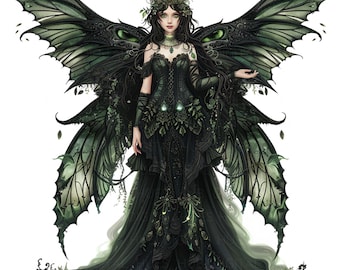 17 Evil Green Forest Fairy Clipart Watercolor Gothic Fairy Witch Printable High Quality JPG Junk Journal Paper Craft Scrapbook Fairy Graphic