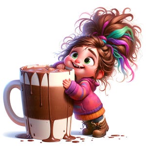 11 Whimsical Girl Hot Chocolate Cup Clipart Watercolor Kid Dessert Printable High Quality JPG Junk Journal Paper Craft Scrapbook Nursery DIY