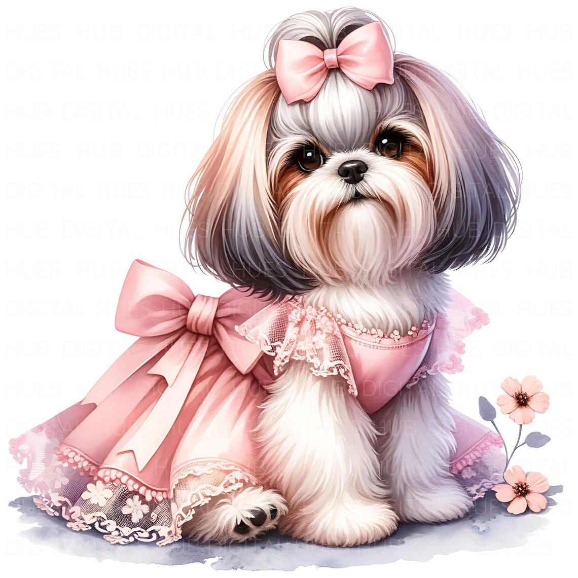 12 Shih Tzu Dog Clipart Watercolor Small Dog Breed Graphics Art ...