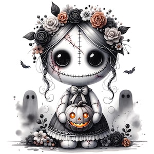 12 Creepy Halloween Doll Clipart Watercolor Gothic Haunted Porcelain Doll Printable High Quality JPEG Junk Journal Paper Craft Scrapbook DIY