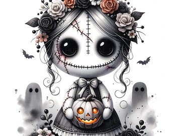 12 Creepy Halloween Doll Clipart Watercolor Gothic Haunted Porcelain Doll Printable High Quality JPEG Junk Journal Paper Craft Scrapbook DIY