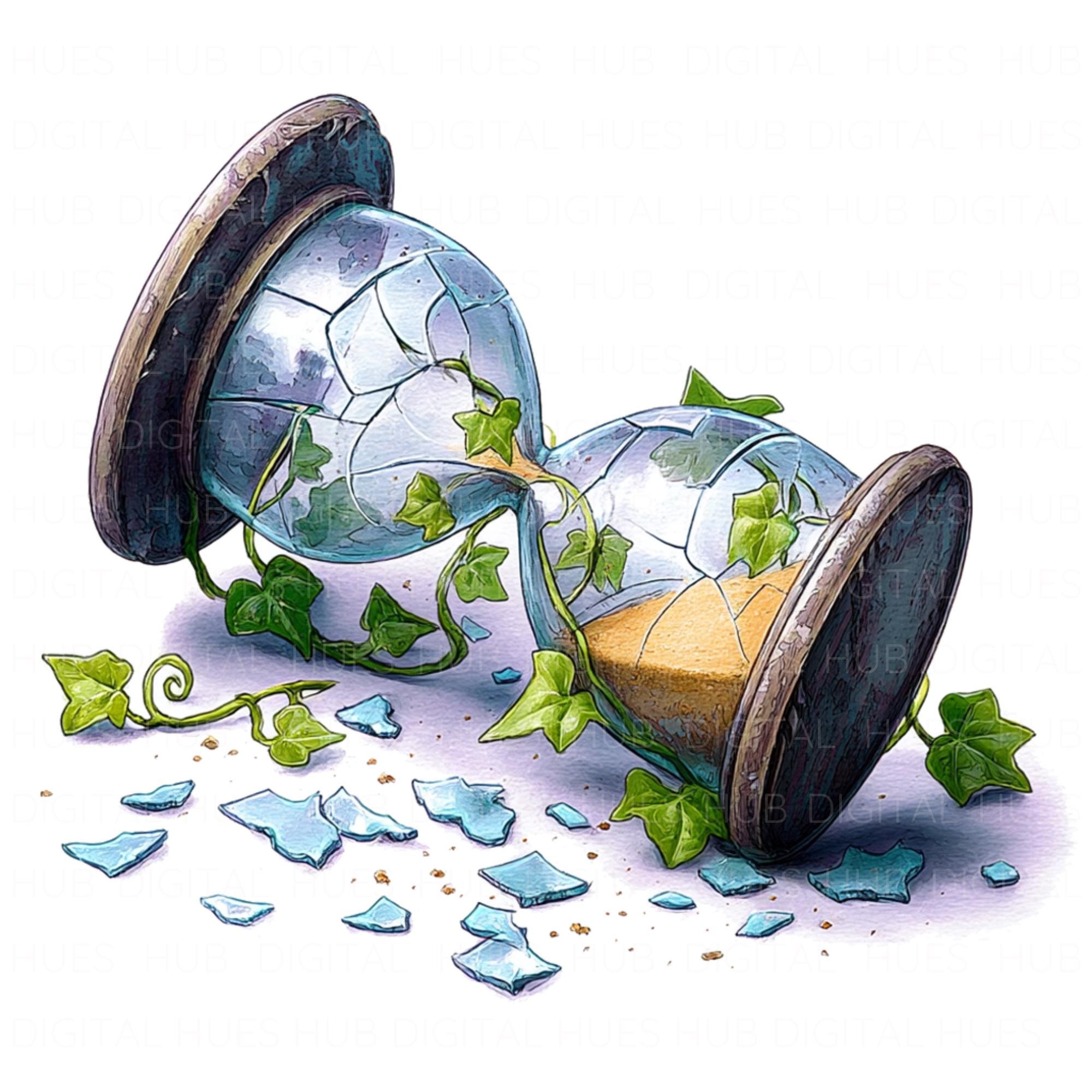 16 Broken Hourglass Clipart Watercolor Sand Clock Art Sandglass Timer ...