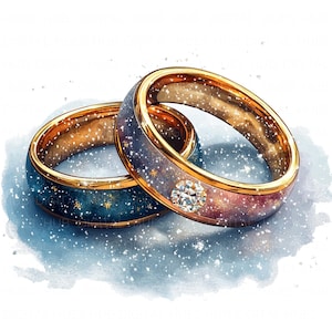 9 Anillos de boda en la nieve, clipart, acuarela, invierno, nieve, romántico, San Valentín, imprimible, JPEG de alta calidad, para álbumes de recortes, diarios basura, manualidades de papel.