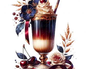 11 Eiskaffee Glas Clipart Aquarell Kalter Kaffee Cremiger Eiskaffee Printable Hohe Qualität JPG Für Junk Journal Papier Handwerk Scrapbook POD