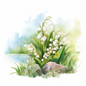 10 cliparts aquarelle muguet imprimable fleur Clipart Bundle haute qualité JPEG carte de mariage inviter papier artisanat indésirable journal bricolage