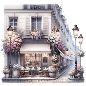 11 Paris Coffee House Clipart Watercolor French Coffee Shop Street Cafe Printable High Quality JPEG For Junk Journal Paper Craft Scrapbook