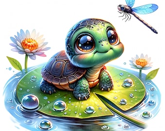 10 Cute Baby Turtle Clipart Watercolor Baby Sea Turtle Baby Animal Printable High Quality JPG For Junk Journal Paper Craft Scrapbook Nursery