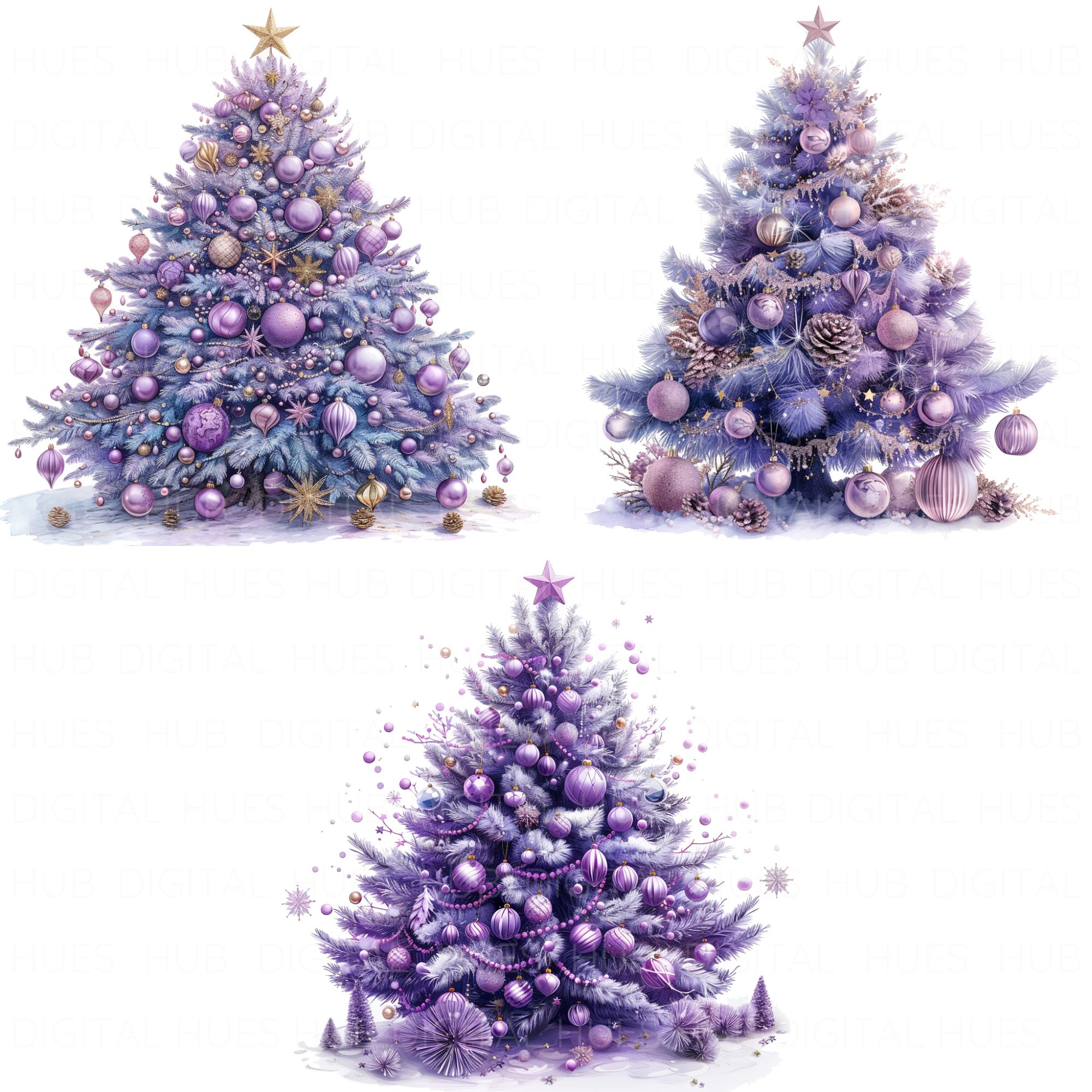 11 紫のクリスマス ツリー クリップアート 水彩画 マジカル クリスマス