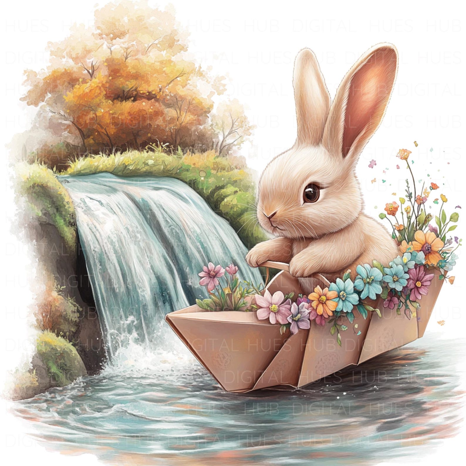 12 Cute Baby Bunny on Boat Clipart Watercolor Bunny Rabbit Nursery ...