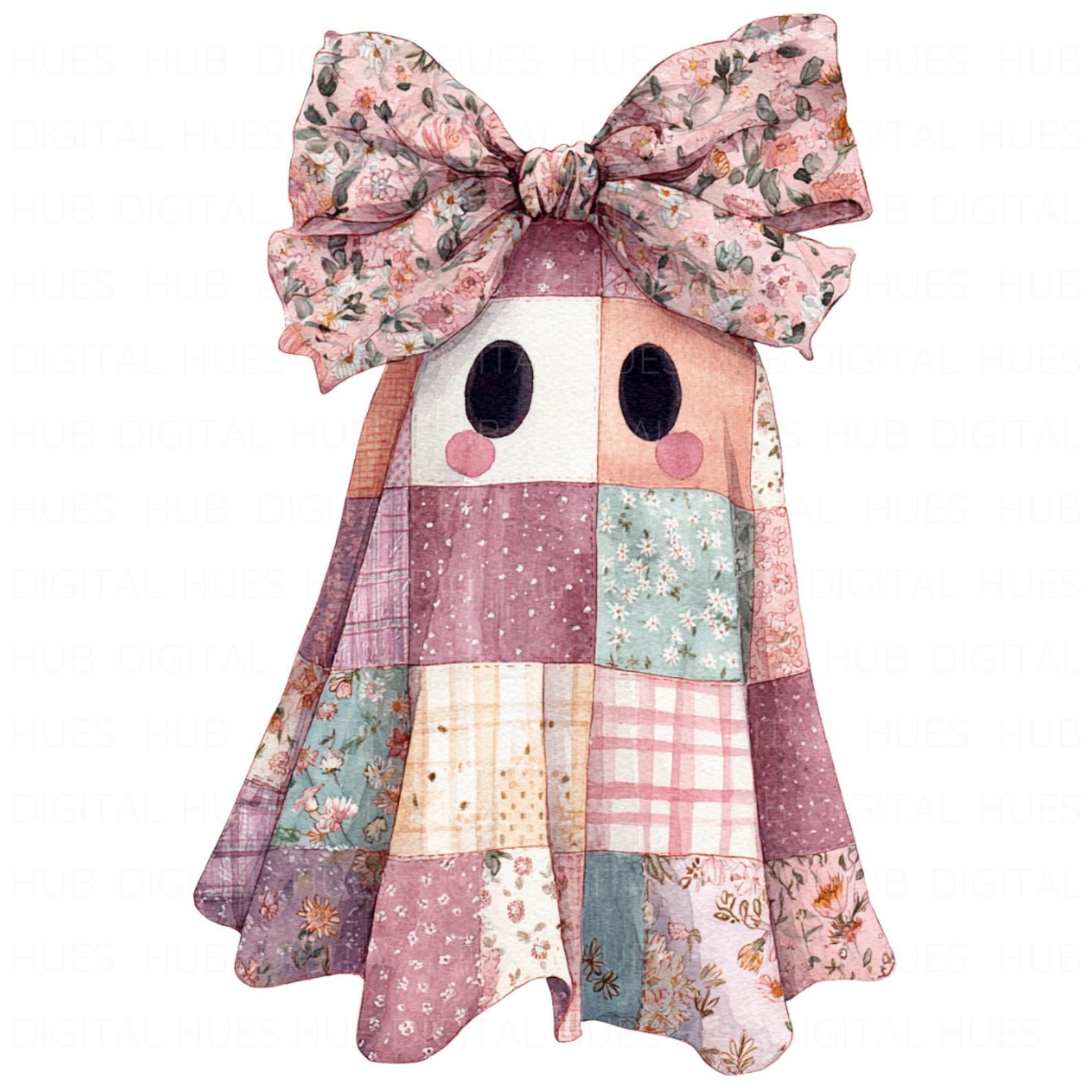 Patchwork Ghost Pattern 14 Cute Patchwork Ghost Clipart Spooky Season, Quilt Ghost PNG, Cute ...