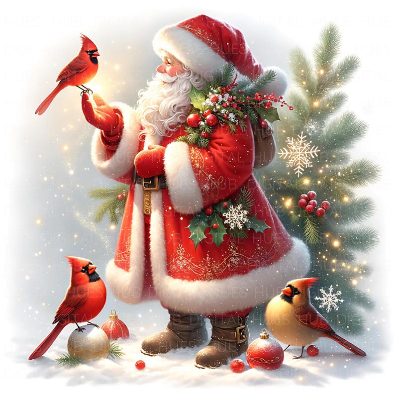 10 Santa and Cardinal Clipart: Watercolor Vintage Holiday Graphics JEPG ...