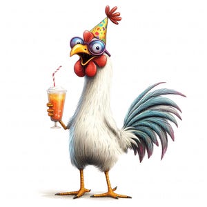 19 Crazy Birthday Rooster Clipart Watercolor Comical Rooster Chicken Printable High Quality JPEG Paper Craft Journal Scrapbook Nursery Art