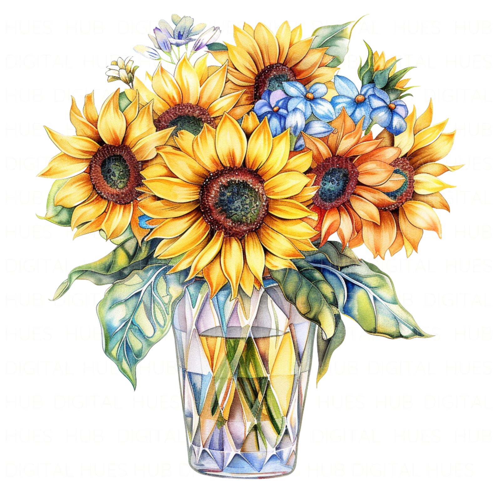 10 Sunflower in Glass Vase Clipart Bundle Printable Flower Clipart High ...