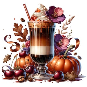 12 clipart de café gelado de outono aquarela bebida de outono café frio abóbora para impressão em JPEG de alta qualidade para diário de lixo papel artesanato scrapbook