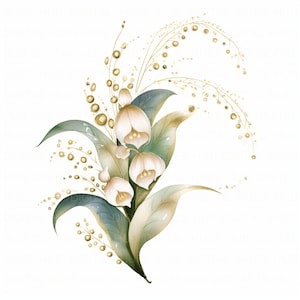 12 elementos de acuarela de lirio de los valles, clipart de flores imprimibles, alta calidad, JPEG, decoración de tarjetas de boda, manualidades de papel, diario, bricolaje