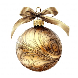 18 Goldene Christbaumkugel Clipart Aquarell Festliche Kugel Printable High Quality PNG Für Junk Journals Papierhandwerk Scrapbook Karten DIYs