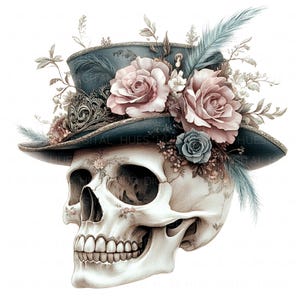 14 Clipart crâne floral chapeau effrayant aquarelle crâne effrayant squelette humain haute qualité JPEG imprimable pour scrapbooking journaux indésirables papier artisanat bricolages
