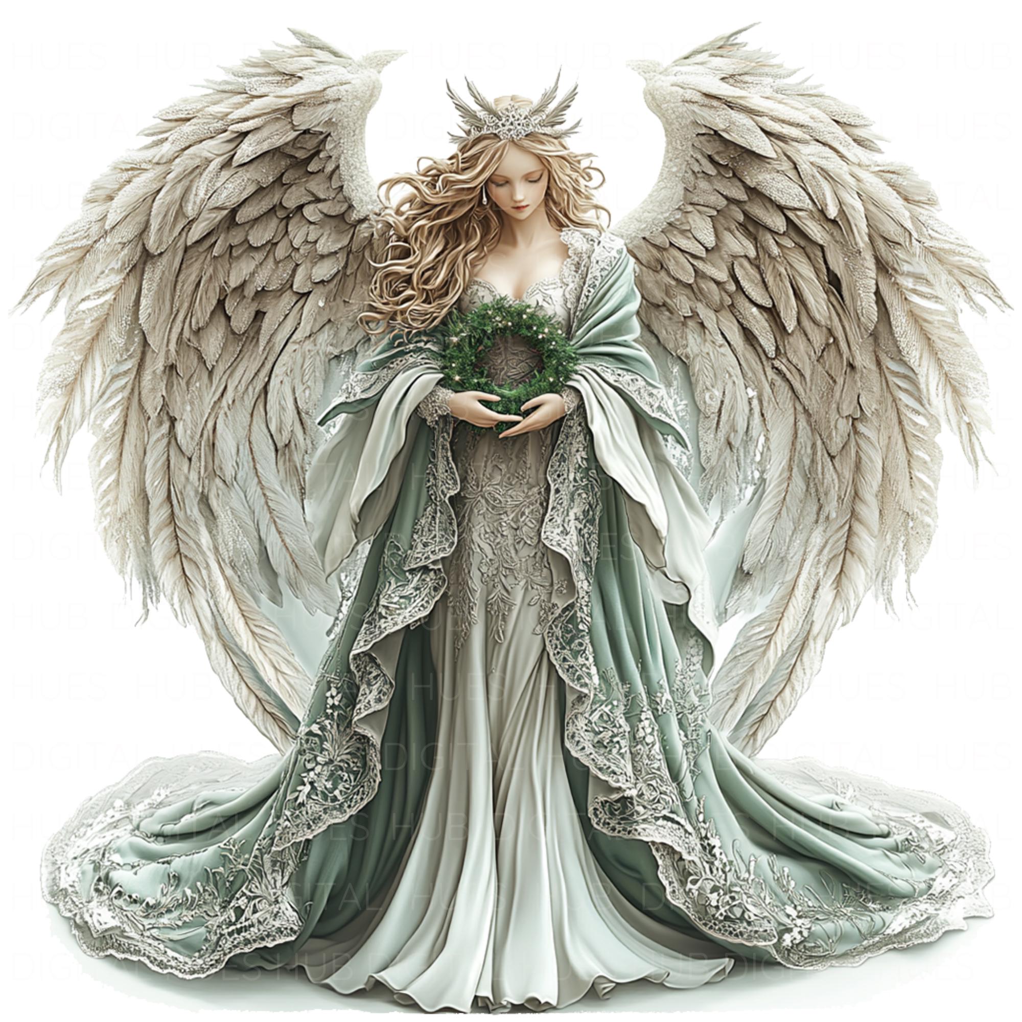 12 Angel With Wings Clipart Watercolor Christmas Angel Tree Topper ...