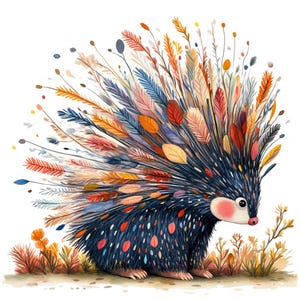 12 Cute Cartoon Porcupine Clipart Watercolor Woodland Porcupine Nursery Printable High Quality JPG Paper Craft Journal Scrapbook Storybook