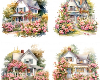14 Floral Cottage Clipart Bundle Watercolor Cottage Garden Clipart High Quality JPEG Printable For Scrapbook Junk Journal Paper Craft DIYs