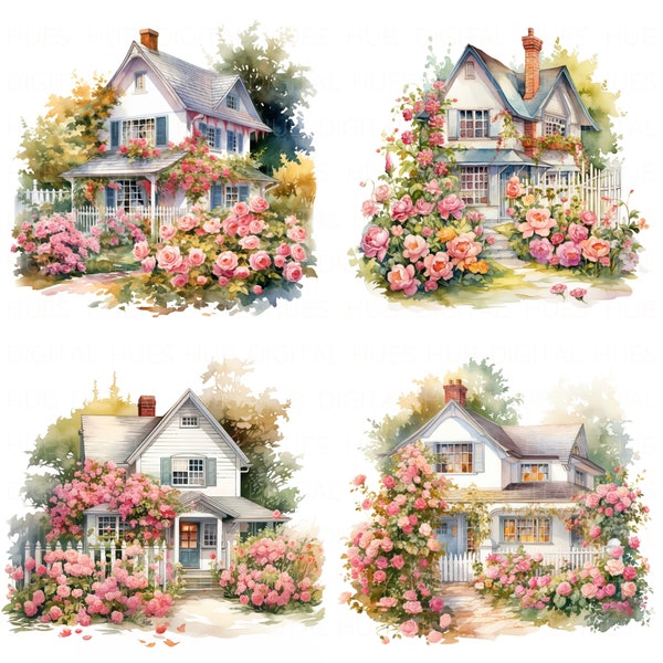 14 Floral Cottage Clipart Bundle Watercolor Cottage Garden Clipart High Quality JPEG Printable For Scrapbook Junk Journal Paper Craft DIYs