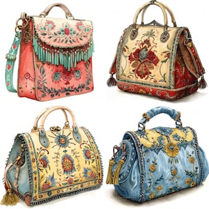 Lot de 15 cliparts floraux pour sac à main, pochette aquarelle, autocollant pour sac à main floral, impression JPEG haute qualité pour journal, carte de scrapbooking en papier artisanal
