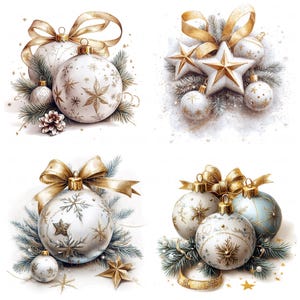 16 enfeites de Natal clipart aquarela enfeites vintage gráficos de férias para impressão em JPEG de alta qualidade para diário de lixo papel artesanato scrapbook