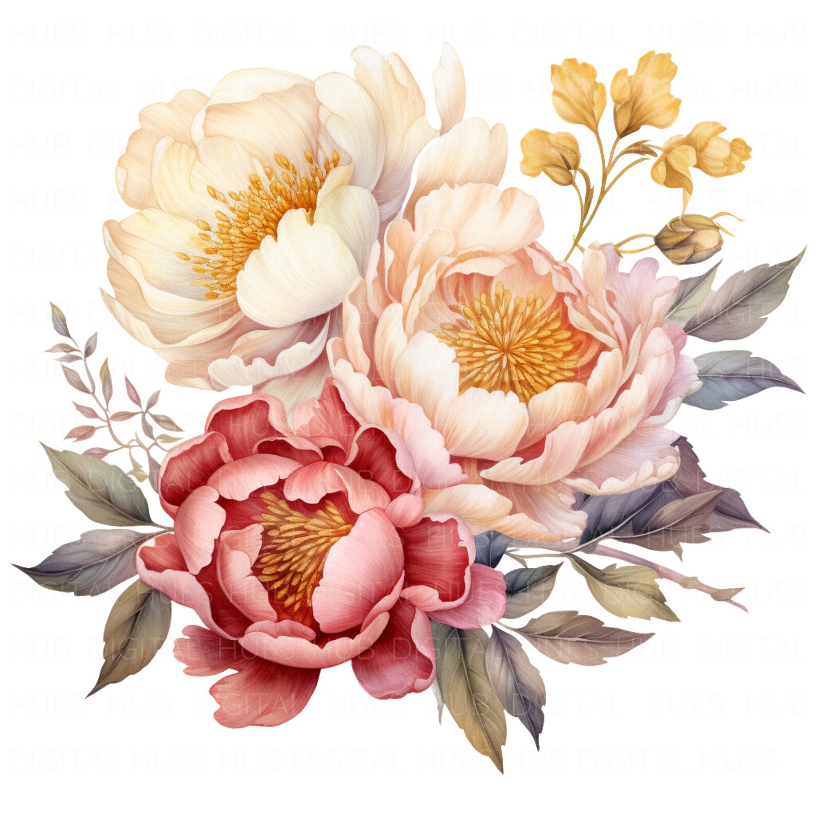 15 Colorful Peonies Clipart Bundle Watercolor Clipart Printable High ...