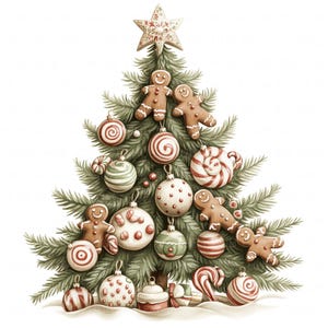 13 Clipart di decorazioni natalizie con caramelle e acquerello di pino, grafica stampabile in alta qualità JPEG per scrapbooking, diario di carta riciclata