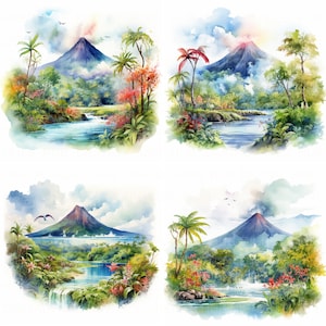 12 bundle di clipart di paesaggi vulcanici dormienti, clipart di vulcani ad acquerello, JPEG di alta qualità stampabile per scrapbook, diario di carta, artigianato