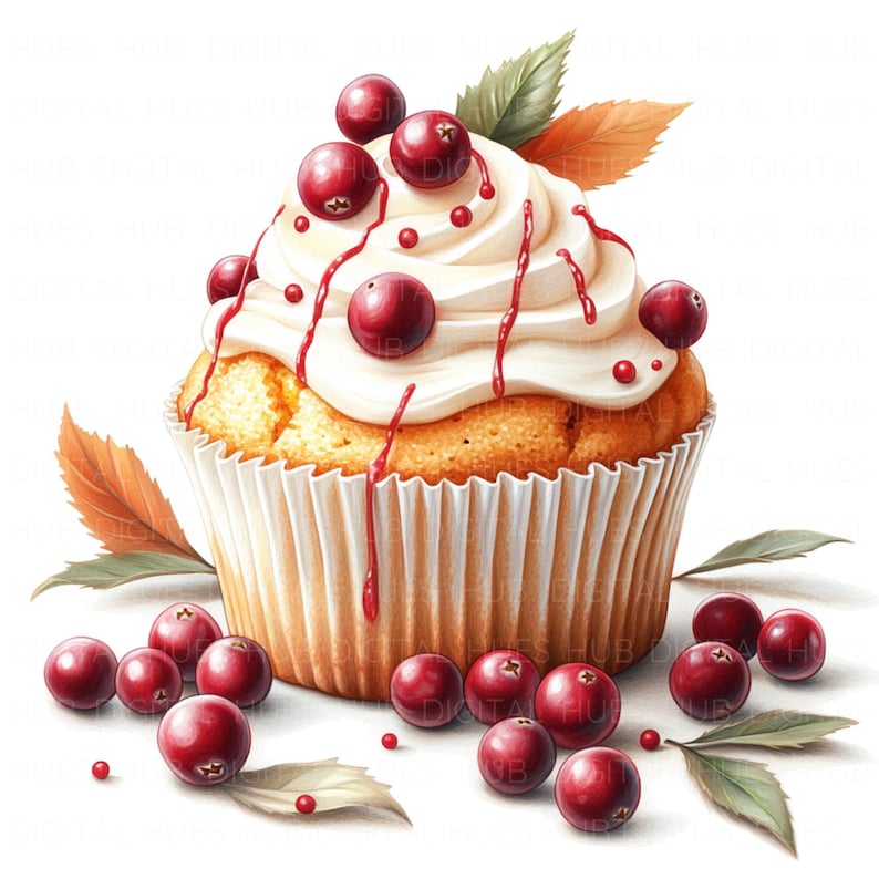 11 Cranberry Muffin Clipart Watercolor Tasty Cupcake Desserts Printable ...