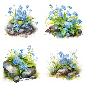 Bundle de cliparts de roche de mousse de Forget Me