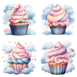 13 Cupcake arc-en-ciel dans les nuages Clipart Cupcake Clipart Bundle imprimable haute qualité JPEG pour les journaux indésirables en papier Artisanat en papier Scrapbooking anniversaires