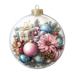 13 eleganti palline di Natale Clipart Acquerello Festive Palline di vetro Stampabile Alta qualità PNG per Carta da giornale spazzatura Artigianato Scrapbook Carta fai da te