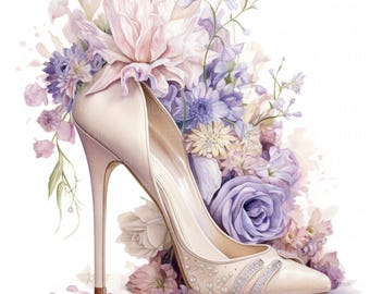 13 Floral High Heels Clipart Watercolor Cute Floral Prom Shoes High Quality JPEG Printable Ladies Sandal  Scrapbook Junk Journal Paper Craft