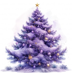 11 Clipart di alberi di Natale viola, acquerello, magico Natale, vacanze invernali, stampabile, alta qualità, JPEG, carta per scrapbooking, diario spazzatura