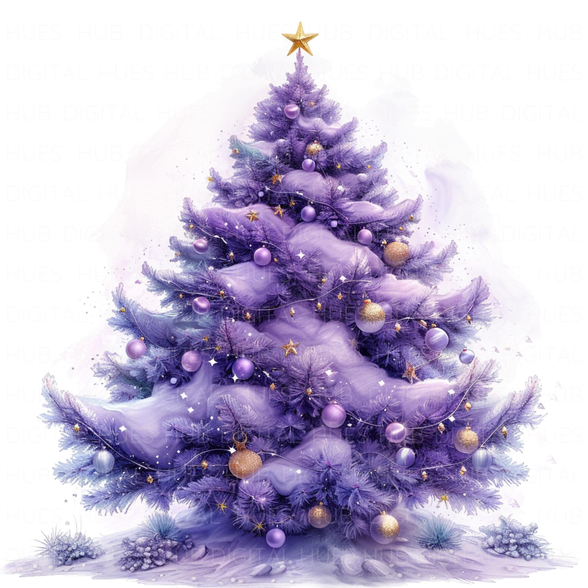 11 Purple Christmas Tree Clipart Watercolor Magical Christmas Winter Holiday Printable High Quality JPEG Junk Journal Paper Craft Scrapbook