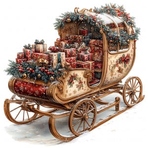 10 Christmas Sleigh Clipart Watercolor Festive Holiday Graphics Printable High Quality JPEG For Junk Journal Paper Craft Scrapbook Card DIY