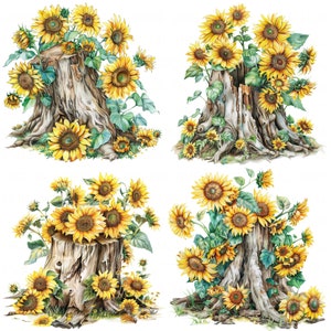 10 bundle di clipart di ceppi di alberi floreali, acquerello, girasole, tronco d'albero, stampabile, JPEG di alta qualità per artigianato di carta, diario spazzatura, album di ritagli fai da te