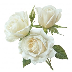 12 roses blanches Clipart aquarelle bouquet de mariage romantique JPEG de haute qualité imprimable pour scrapbooking journal indésirable papier artisanat douche nuptiale