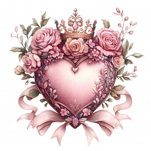 19 roze valentijnskaart hart kroon clipart aquarel bloemen hart afdrukbare hoge kwaliteit jpeg voor papieren ambachtelijke dagboek Valentijnsdag trouwkaart