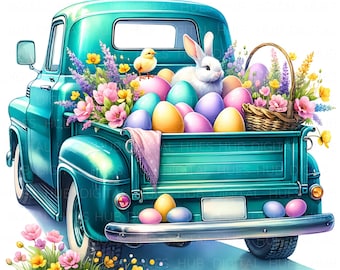 10 Easter Truck Clipart Watercolor Easter Spring Animal Printable High Quality JPEG For Junk Journal Paper Craft Scrapbook Nursery Cards DIY