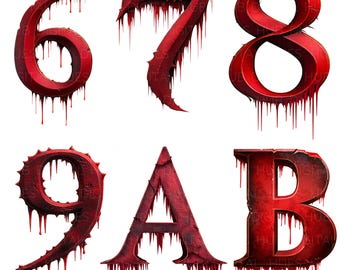 36 Bloody Dripping Alphabet Numbers Clipart: Watercolor Horror