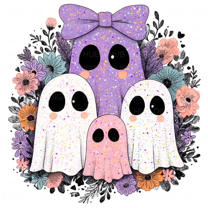 10 Cute Girly Ghosts With Bows Halloween Clipart Pastel Kawaii Ghosts ...