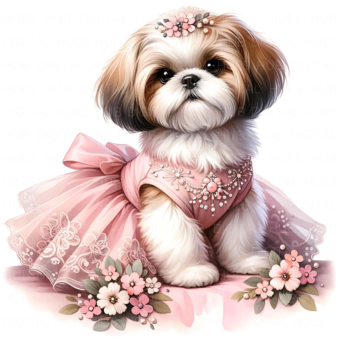 12 Shih Tzu Dog Clipart Watercolor Small Dog Breed Graphics Art ...