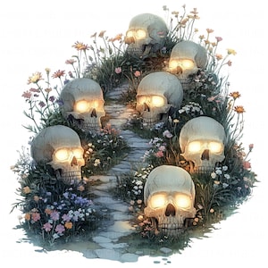 13 Glühende Halloween Schädel Garten Clipart Aquarell Spooky Menschlicher Schädel Hochwertige JPEG Printable Für Scrapbook Junk Journals Papier Handwerk