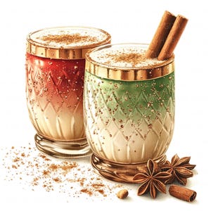 12 Boże Narodzenie Eggnog Drink Clipart Akwarela Świąteczna Grafika Świąteczna Wydrukowana Wysokiej Jakości JPEG Dla Junk Journal Paper Craft Scrapbook Card