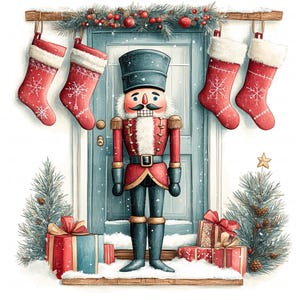 10 clipart de quebra-nozes de Natal em aquarela, gráficos festivos para impressão em JPEG de alta qualidade para diário de lixo, papel, artesanato, scrapbook, faça você mesmo